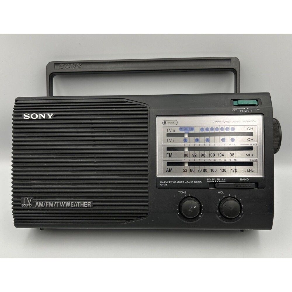 Vintage Sony ICF-36 Am/Fm Weather TV Band Portable Radio AC Battery Tested Works
